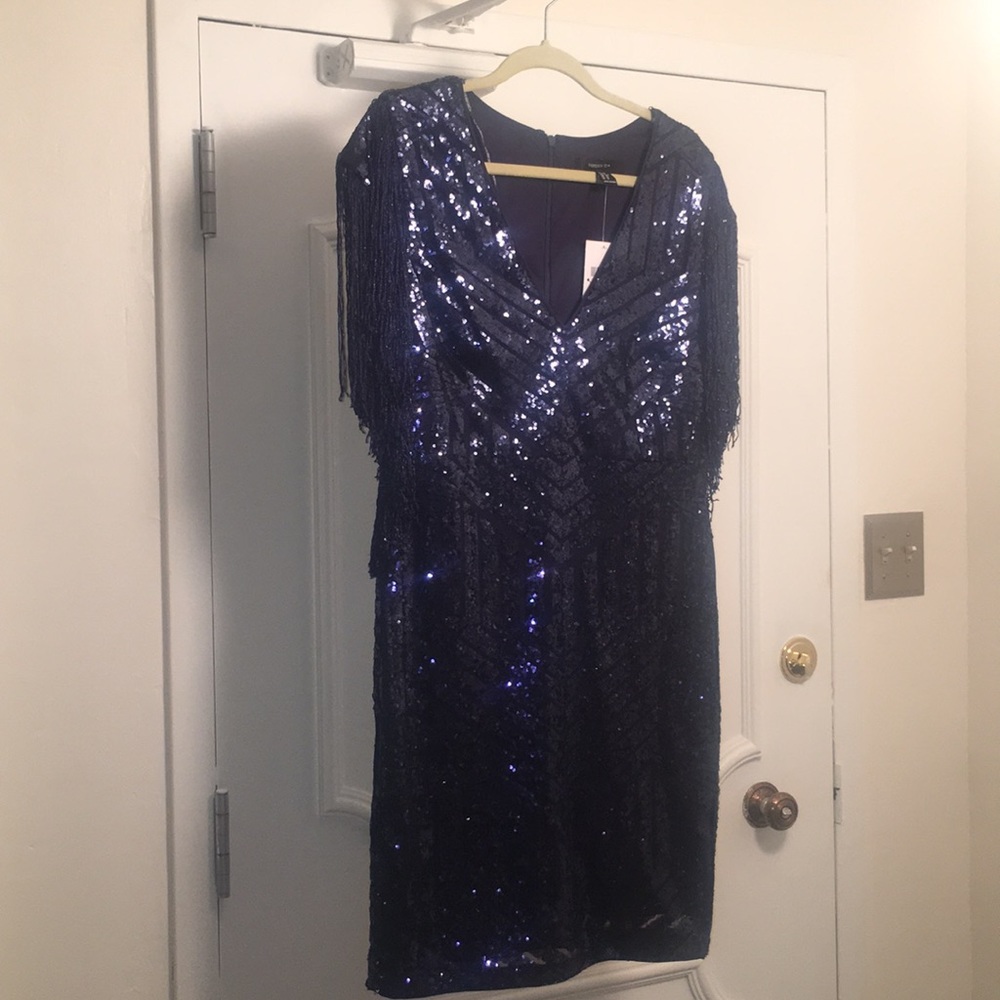 NWT never worn Deep blue sequin dress with fringe